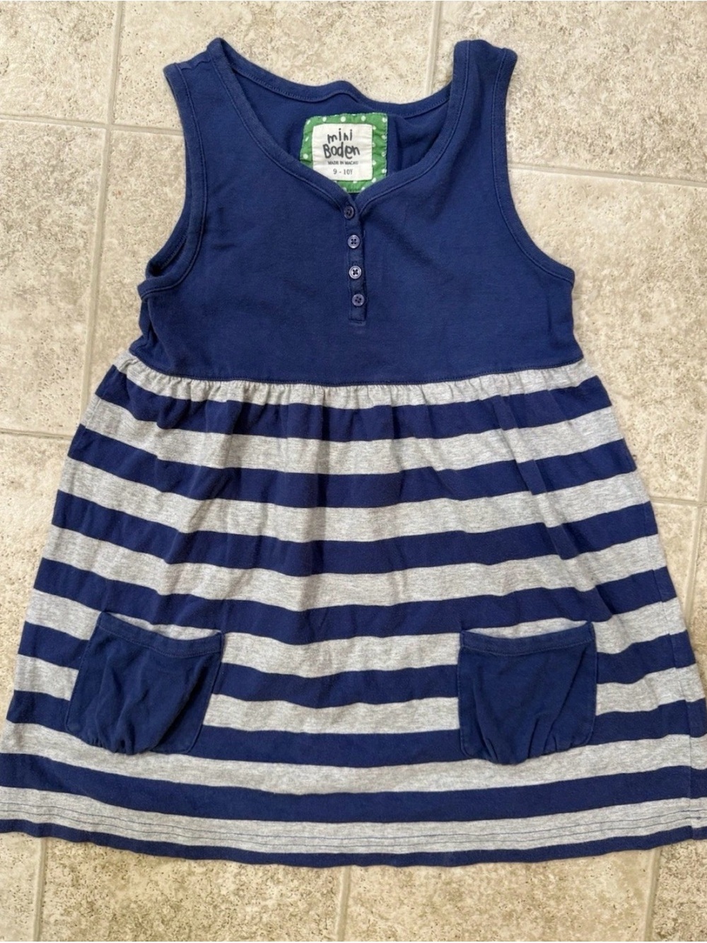 Mini Boden Navy and Gray Striped Knit Tank Dress with Pockets